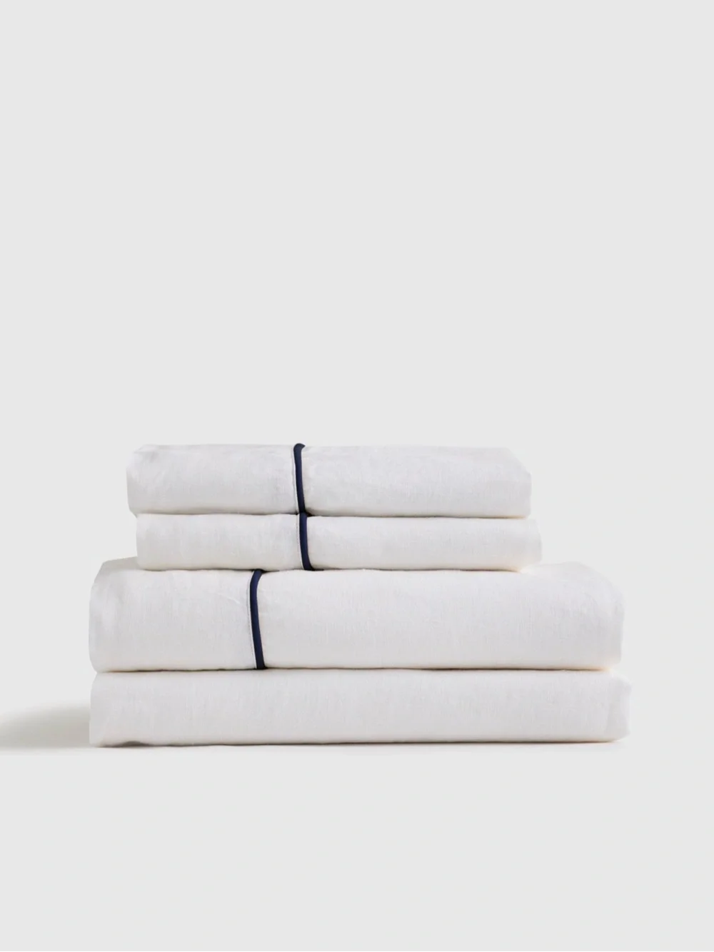 Quince European Linen Piped Sheet Combo in White/Navy King